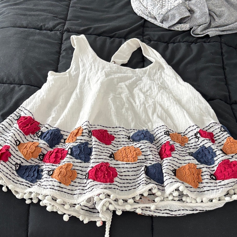 White Sleeveless Top with Colorful Fish theme